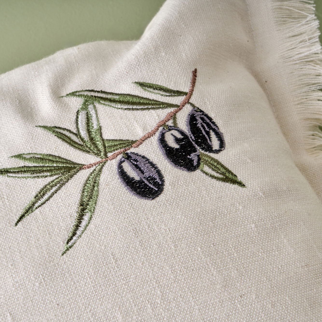 Olive Embroidered Cushion Cover