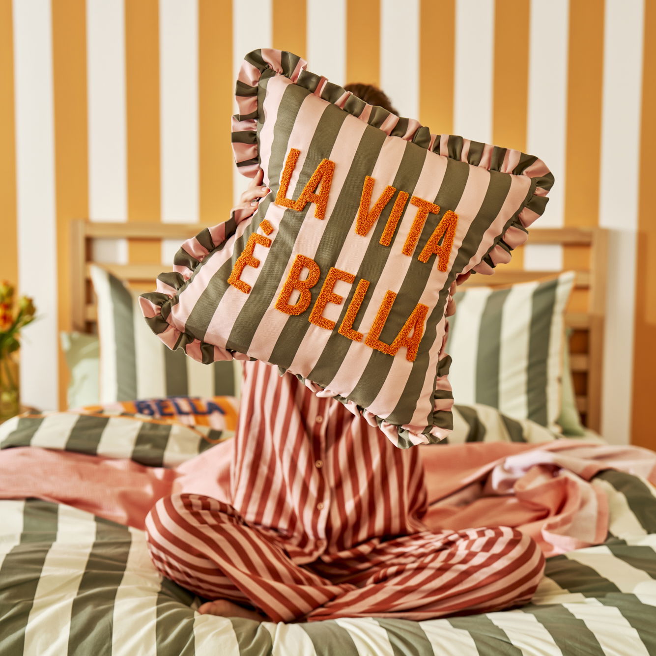 Line Punch Embroidered Cushion Cover