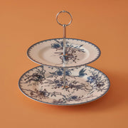 Bleu Blanc Porcelain 2-Tier Floral Print Serving Stand