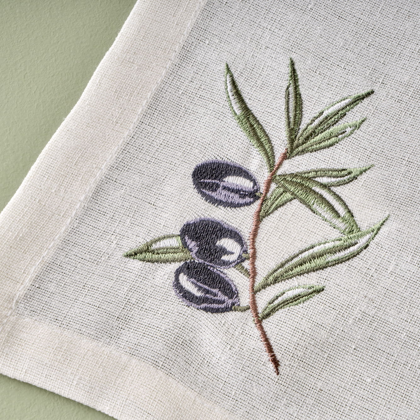 Olive Embroidered Napkin