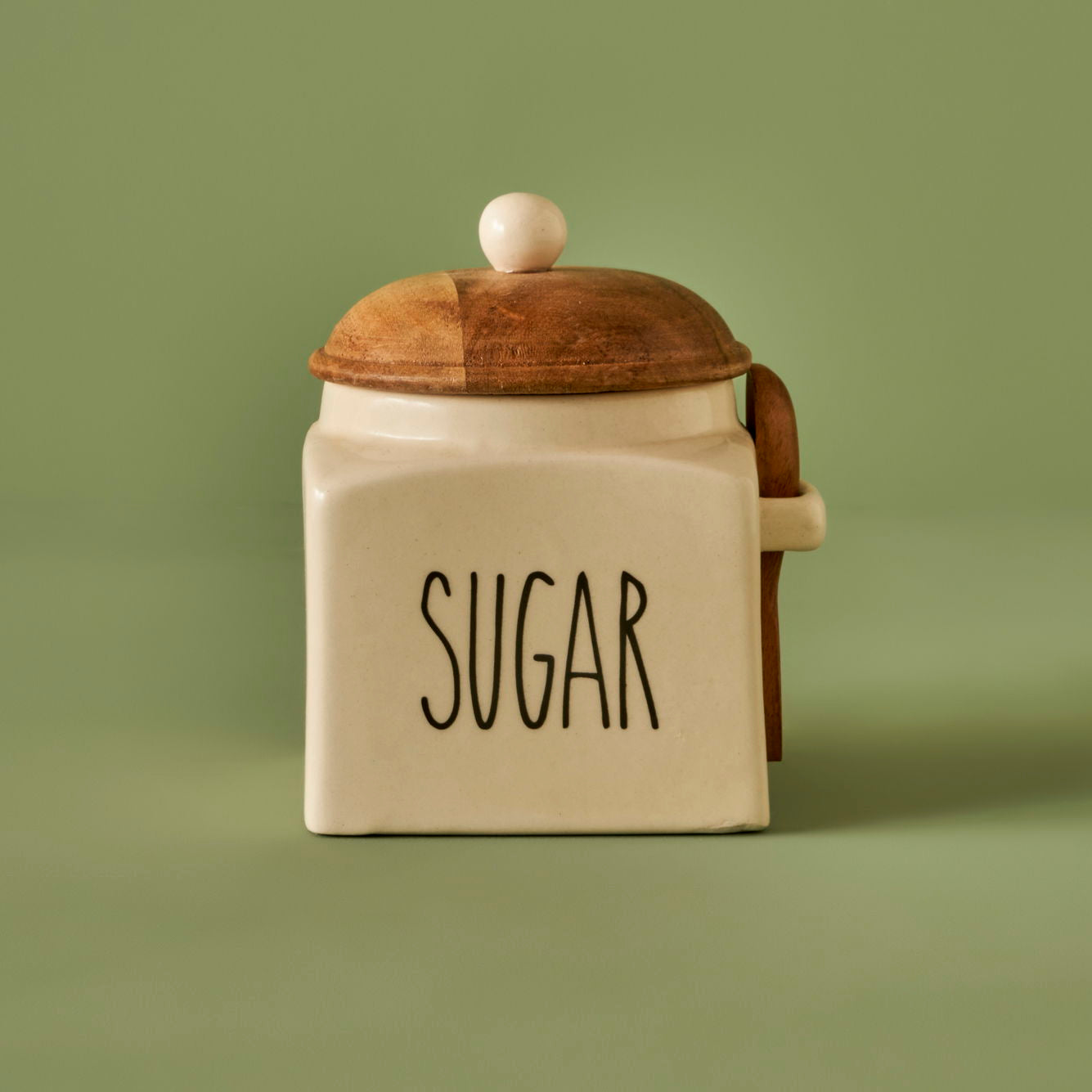 Brev Ceramic Storage Jar with Wooden Lid