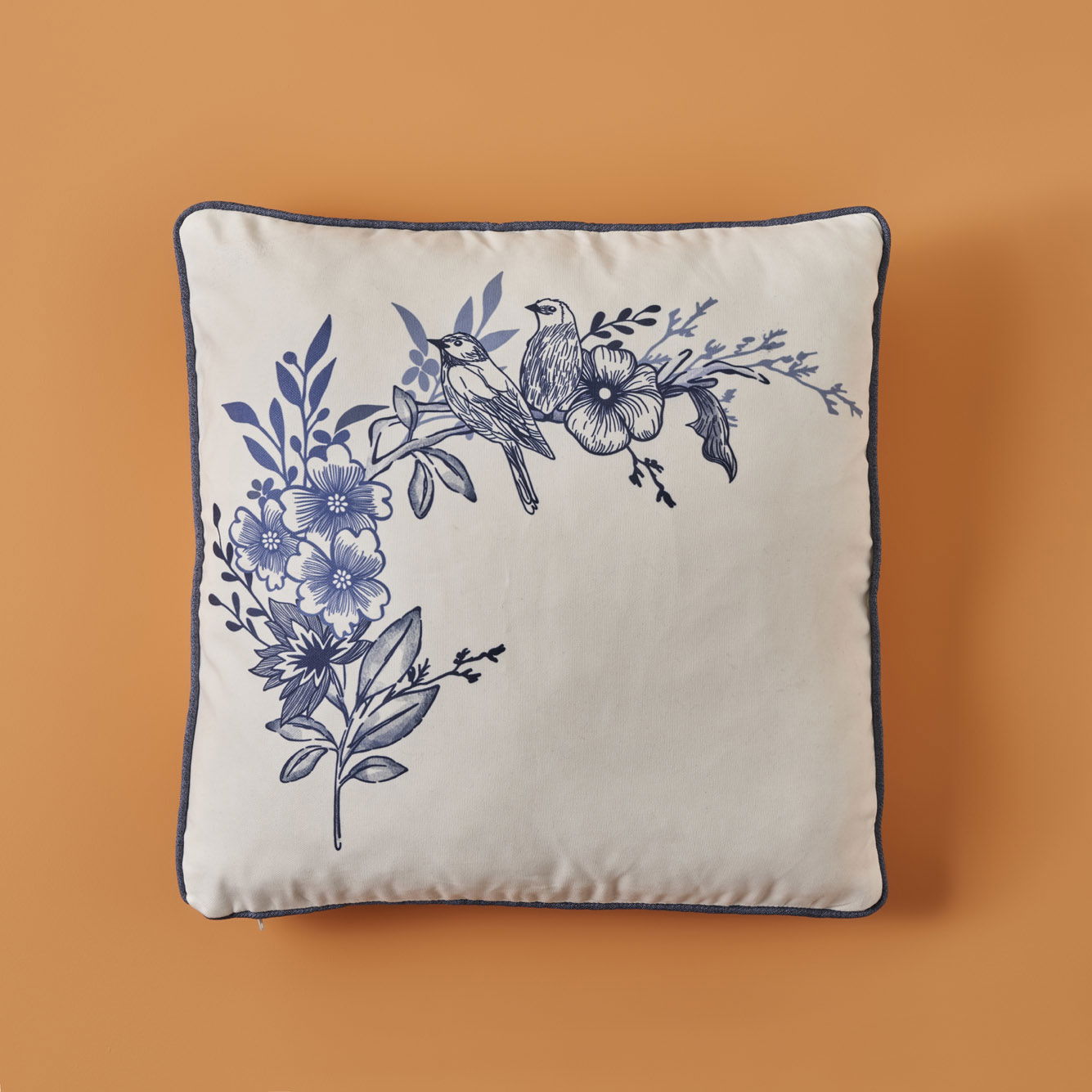 Bleu Blanc Embroidered Decorative Pillow Cover