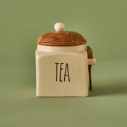 Brev Ceramic Storage Jar with Wooden Lid