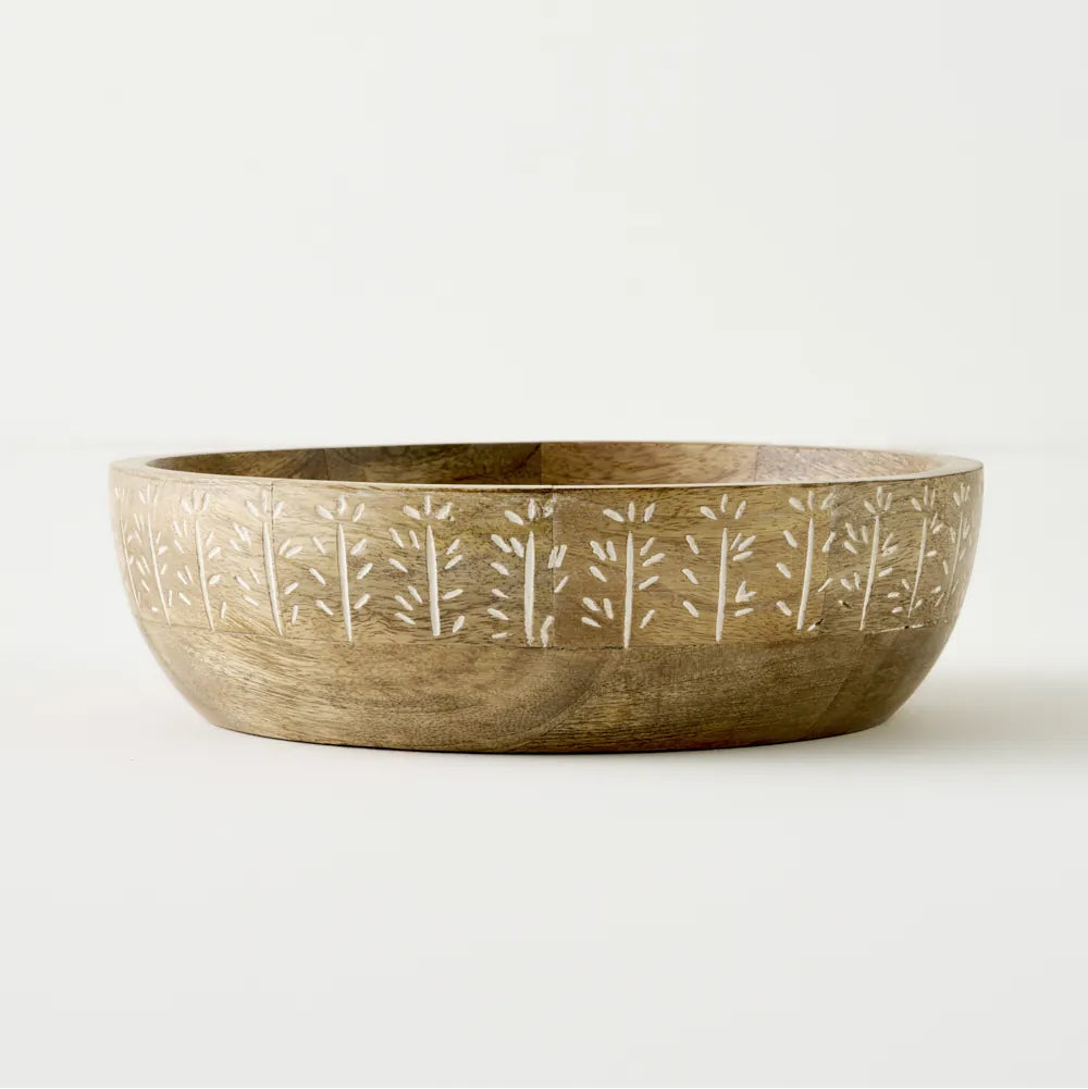 Flowers Carved  Mango Wood Decorative Bowl