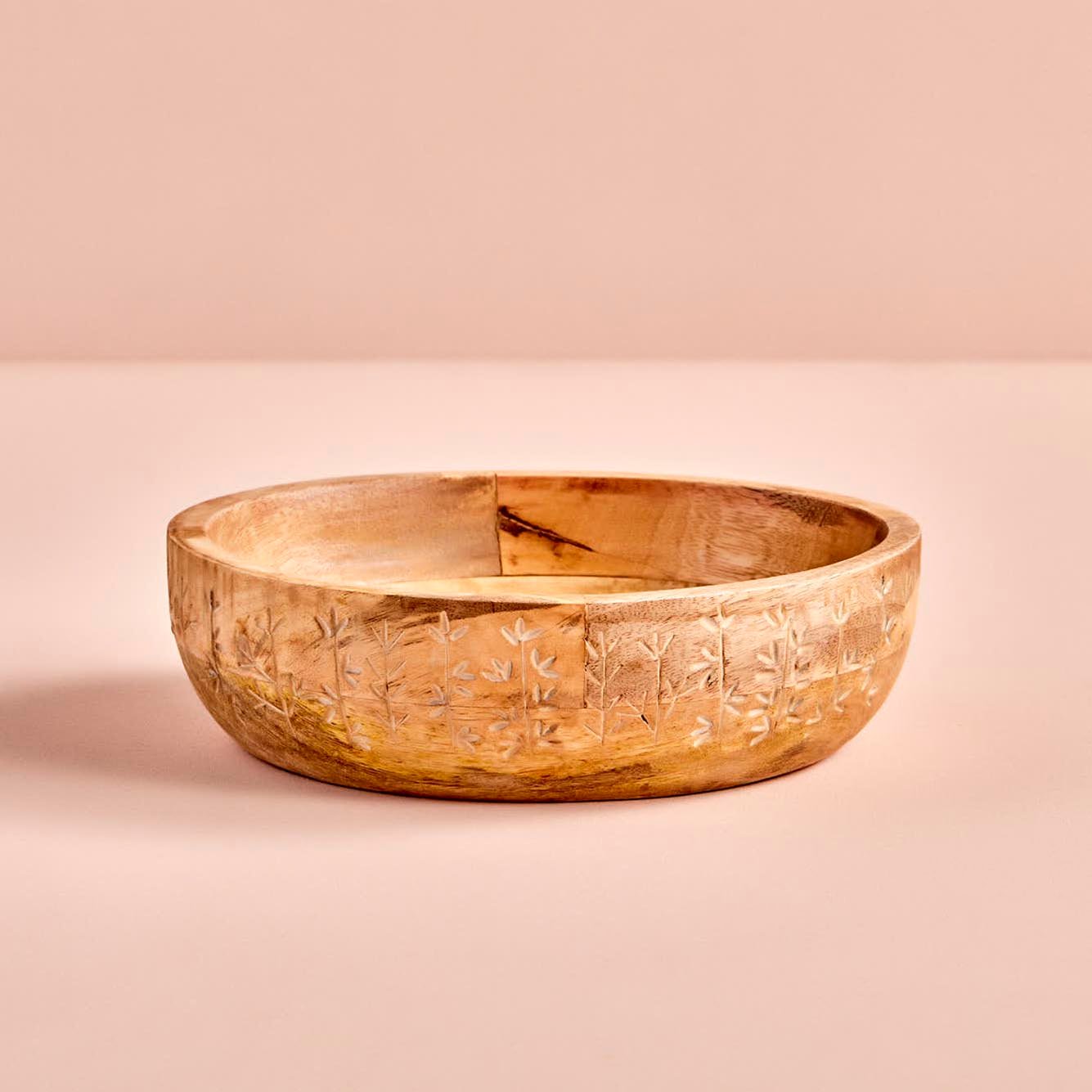 Flowers Carved  Mango Wood Decorative Bowl