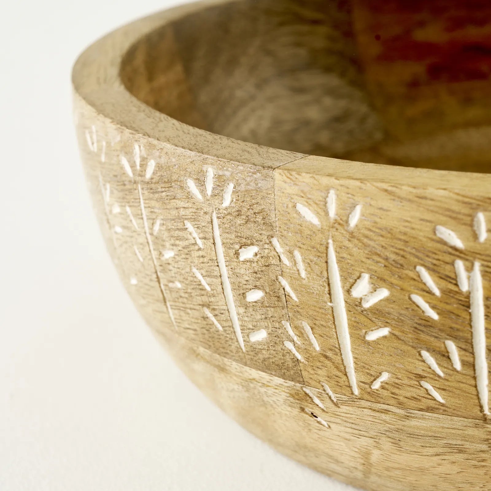 Flowers Carved  Mango Wood Decorative Bowl