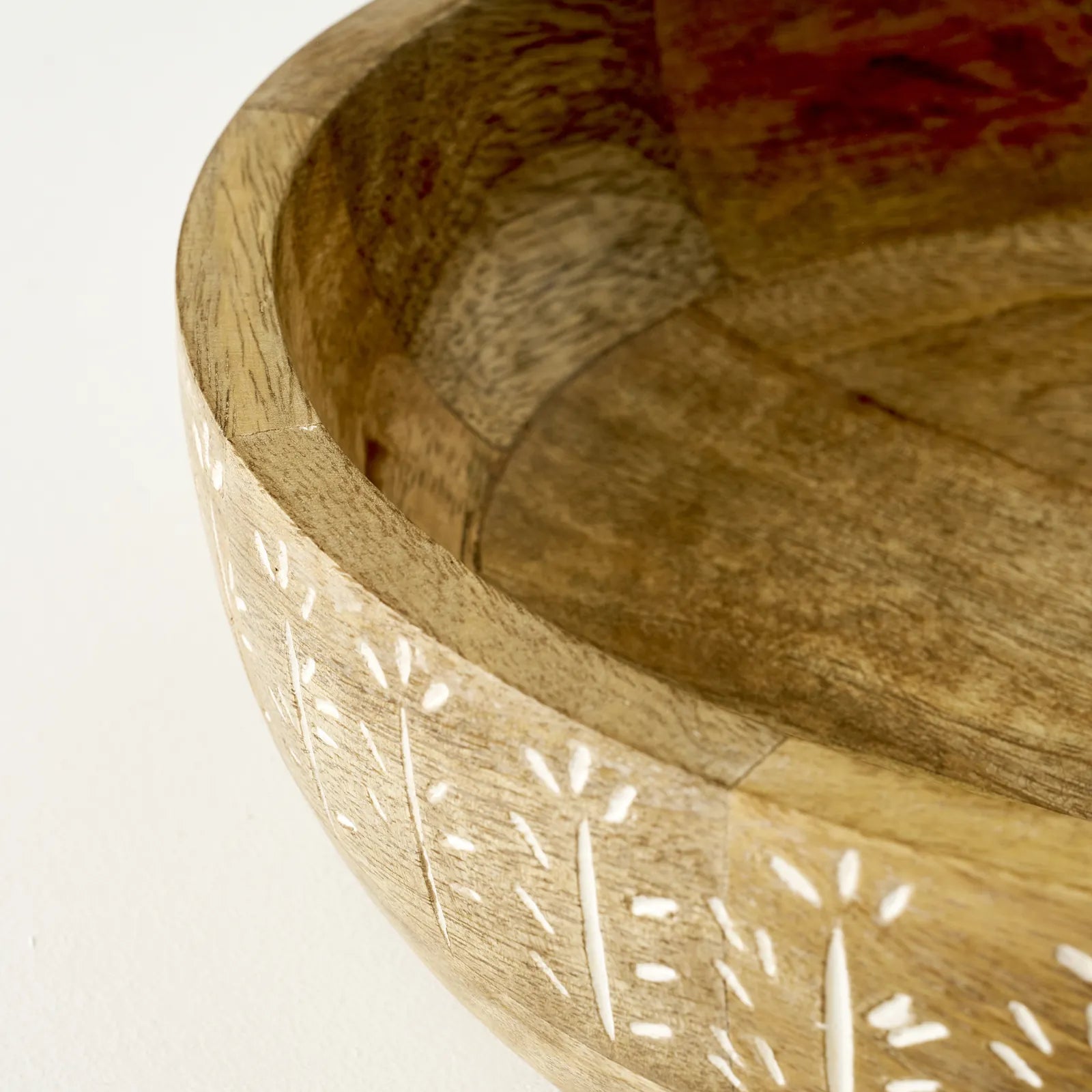Flowers Carved  Mango Wood Decorative Bowl