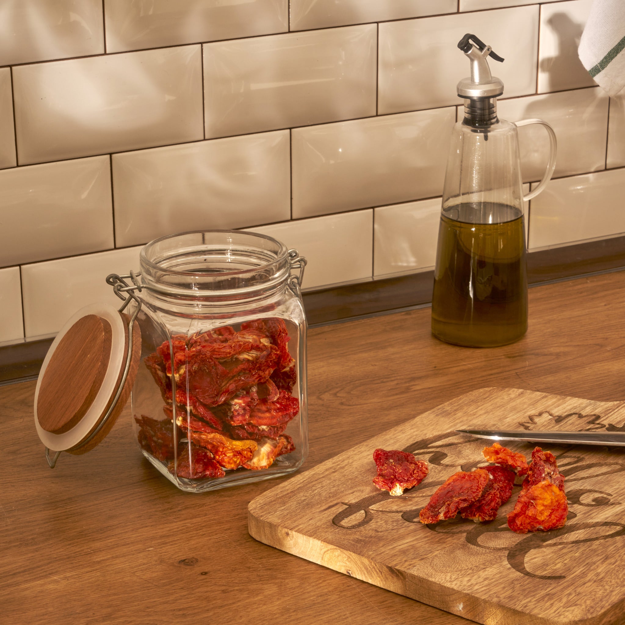 Reed Glass Oil Cruet with Cork Stopper