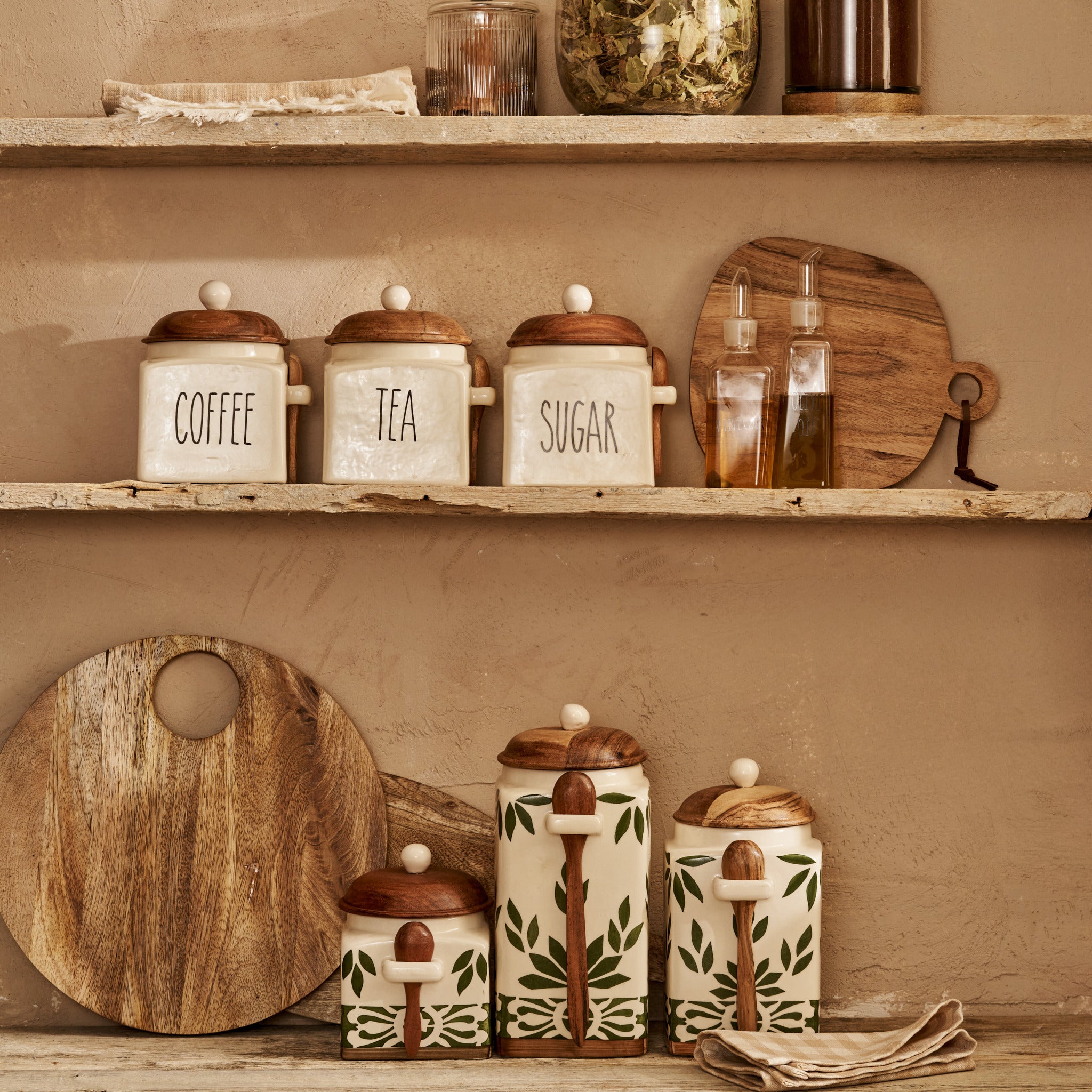 Brev Ceramic Jar with Acacia Lid & Spoon