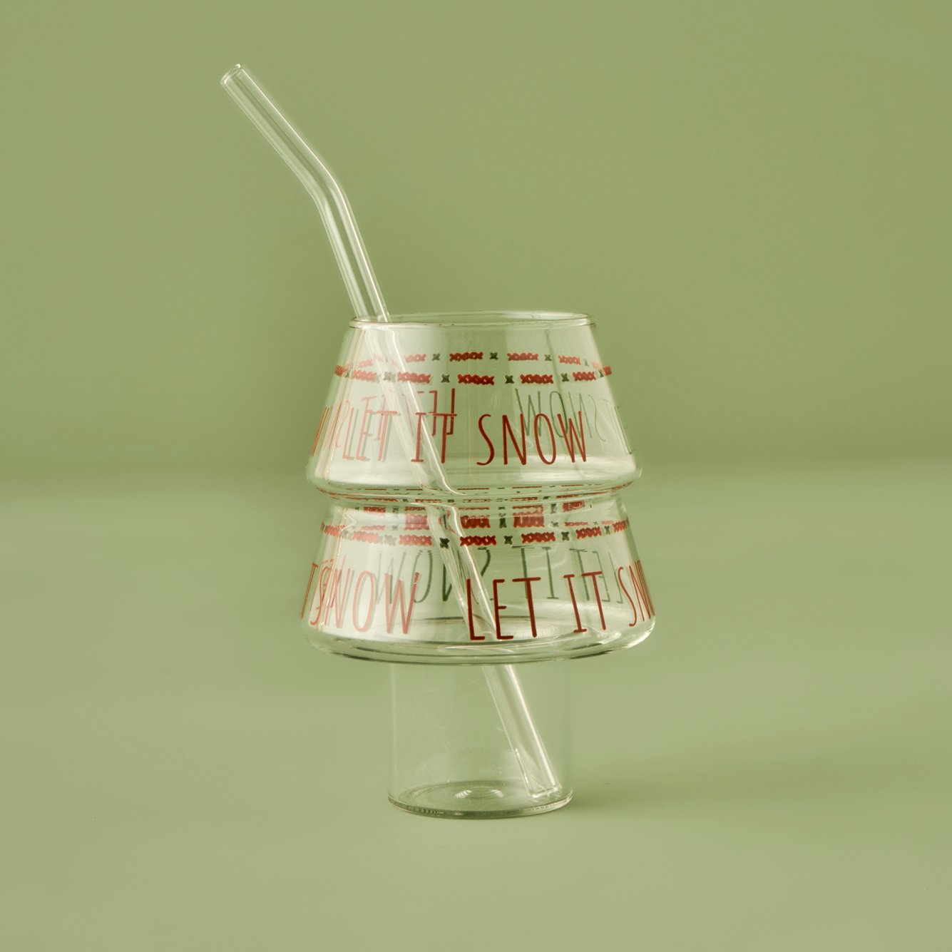 Jolly ‘Let It Snow’ Glass Tumbler with Straw