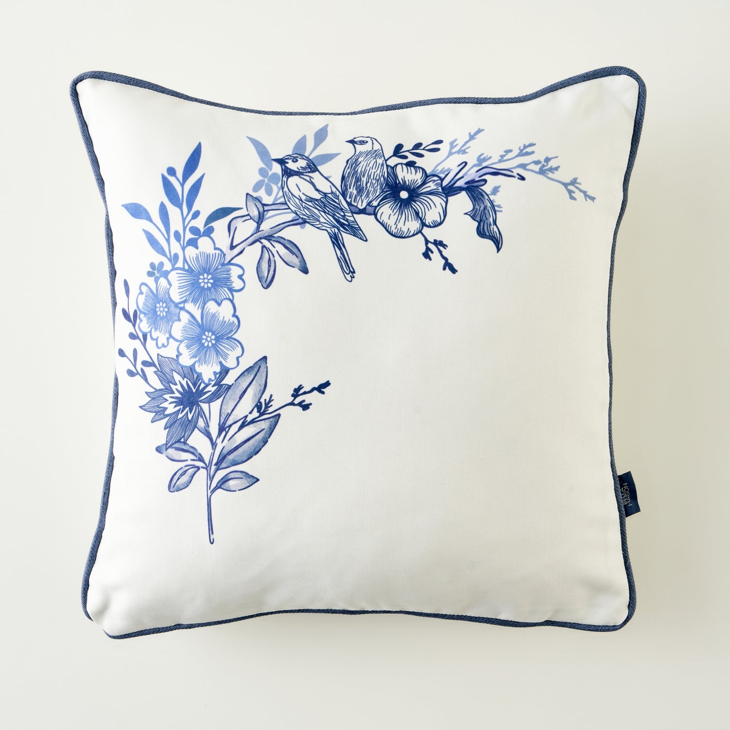 Bleu Blanc Embroidered Decorative Pillow Cover
