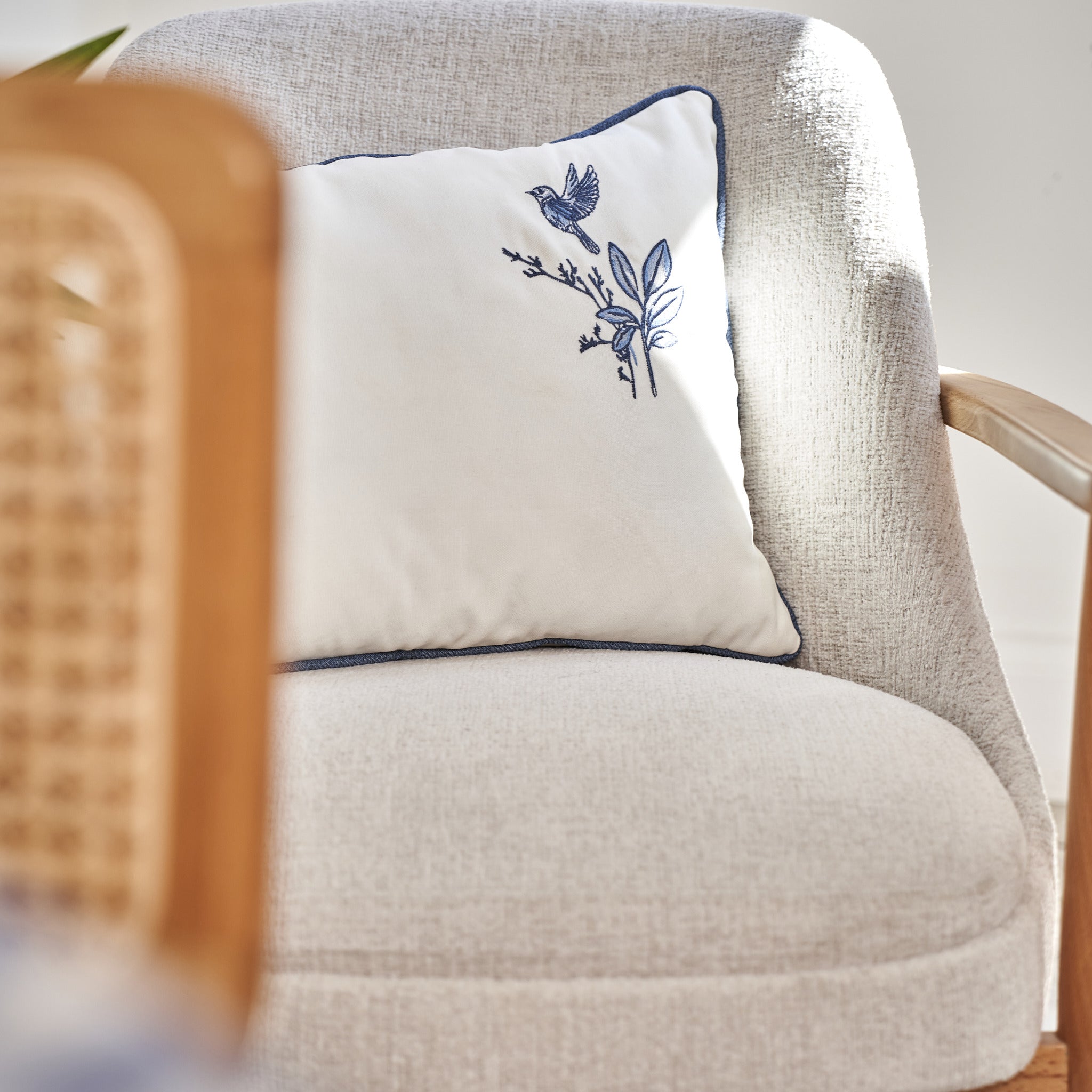 Bleu Blanc Embroidered Cushion Cover