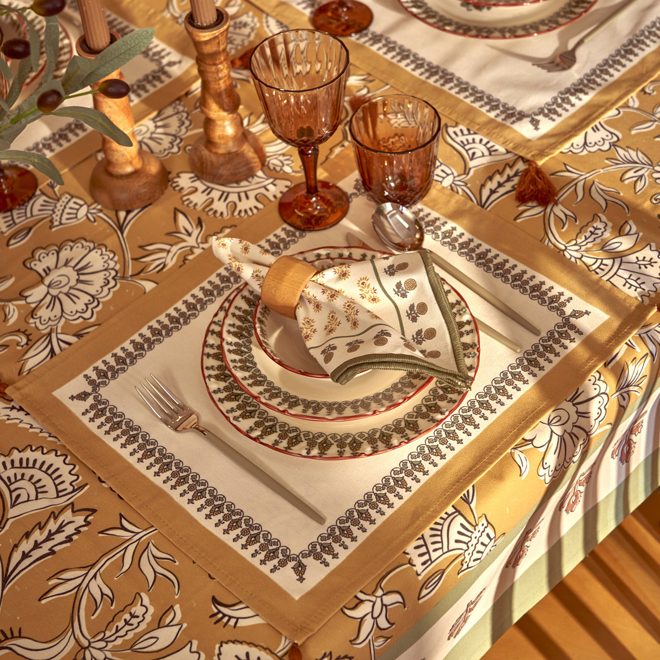 Indian Cotton Placemat with Corner Tassels