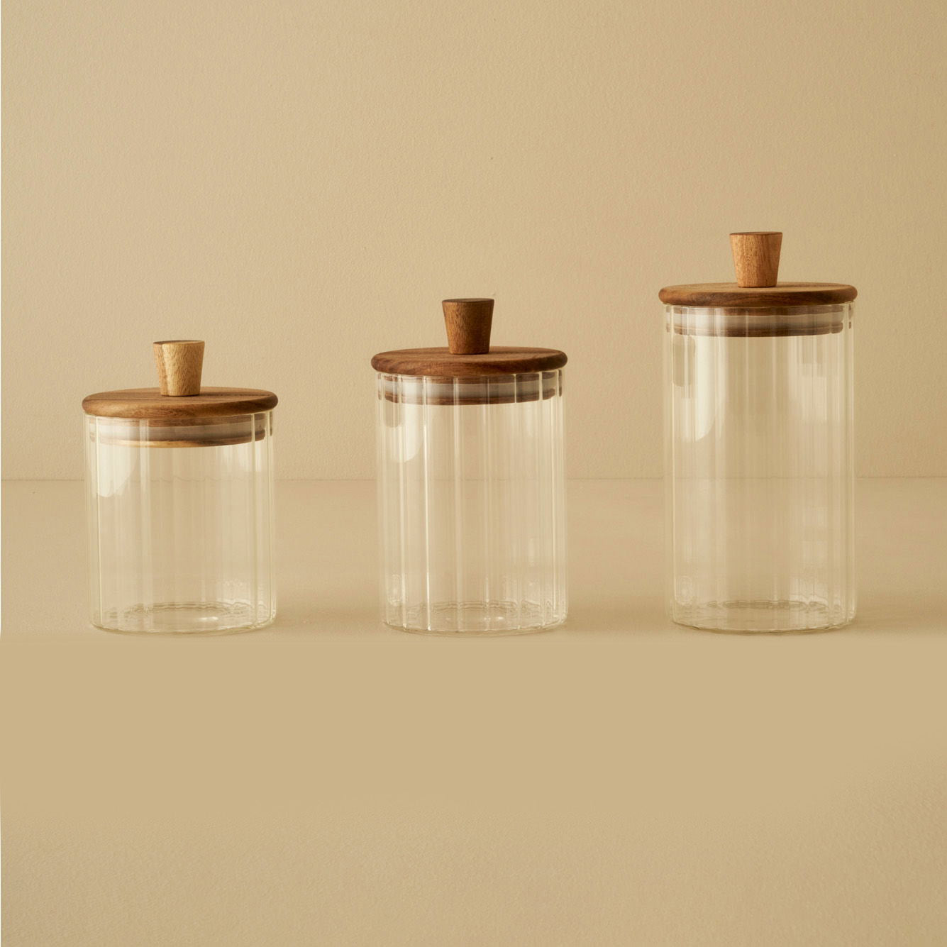 Beatrice Glass Storage Jar with Wooden Lid
