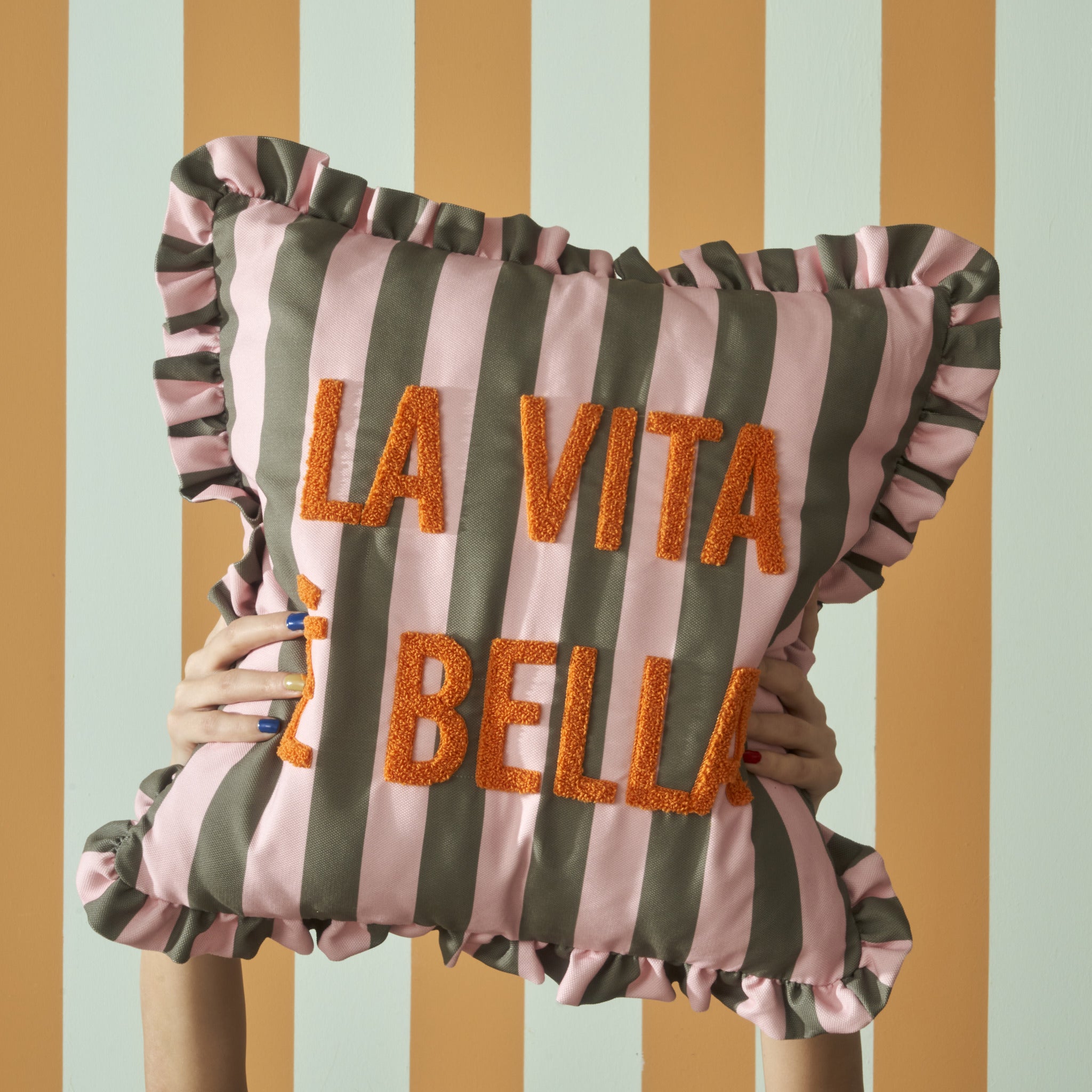 Line Punch Embroidered Cushion Cover