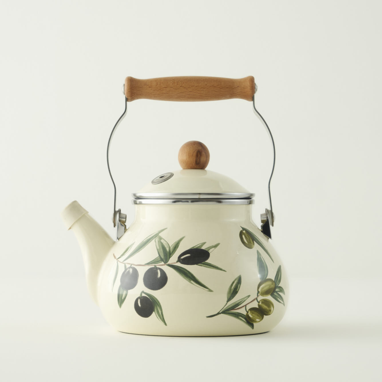 Olive Enamel Teapot with Wooden Handle