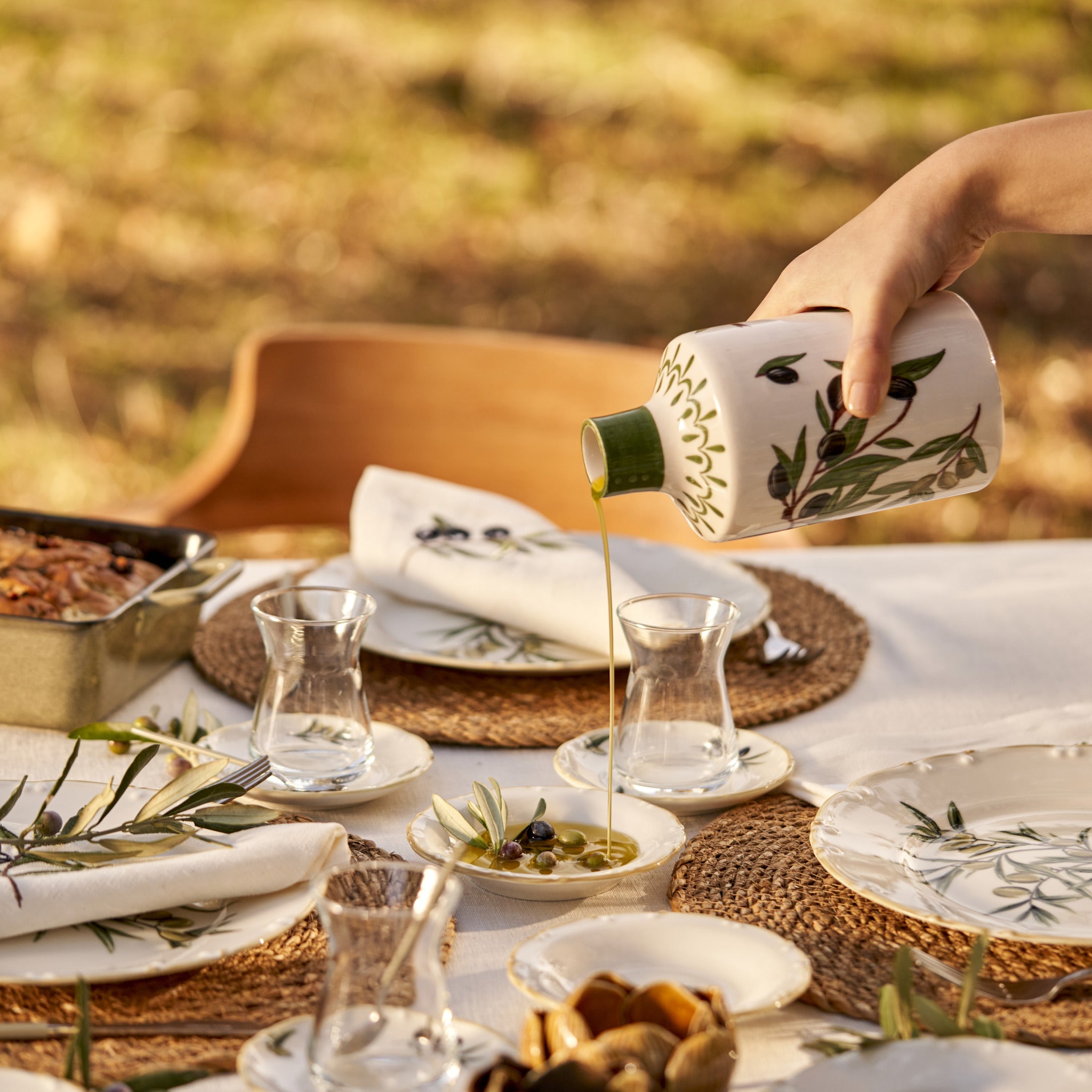 Olive Ceramic Oil Bottle with Cork Stopper