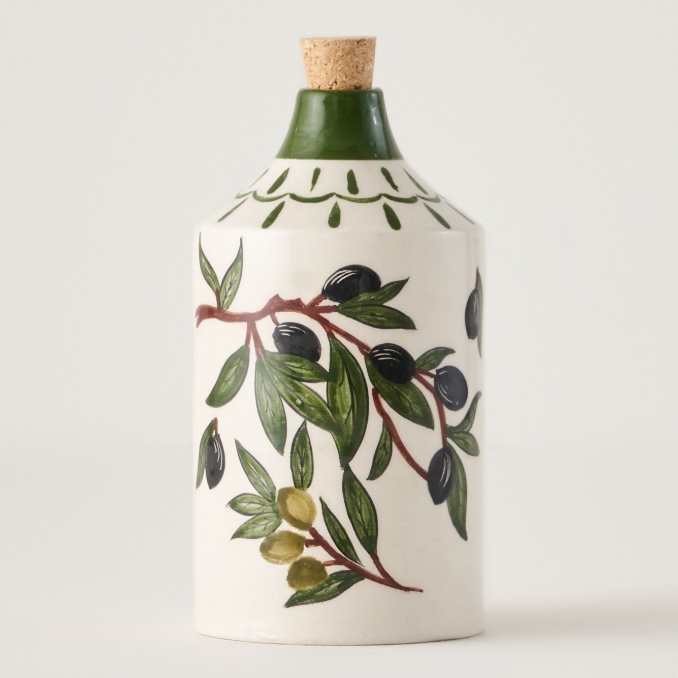 Olive Ceramic Oil Bottle with Cork Stopper