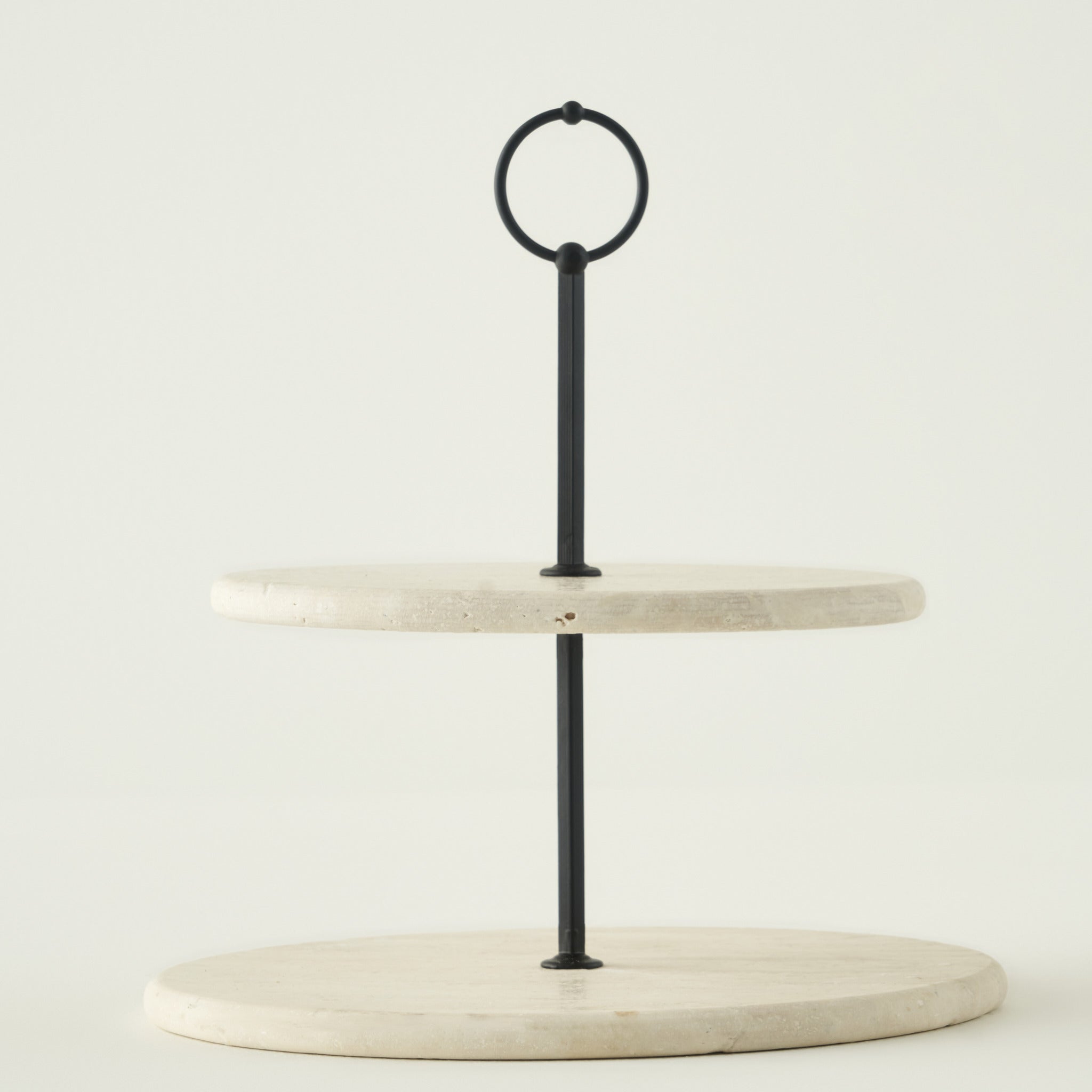 Ephesus Travertine 2-Tier Serving Stand