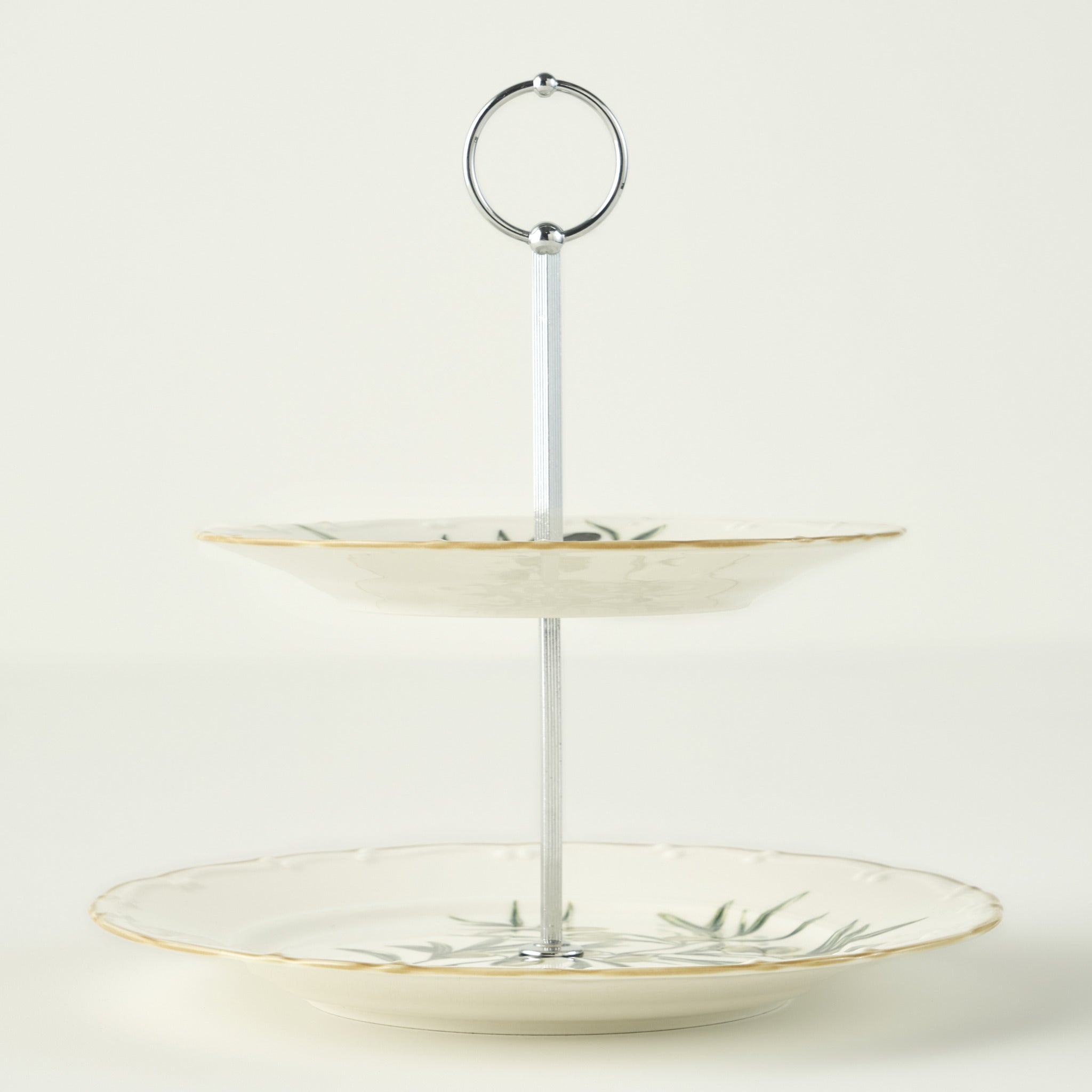 Olive Porcelain 2-Tier Serving Stand