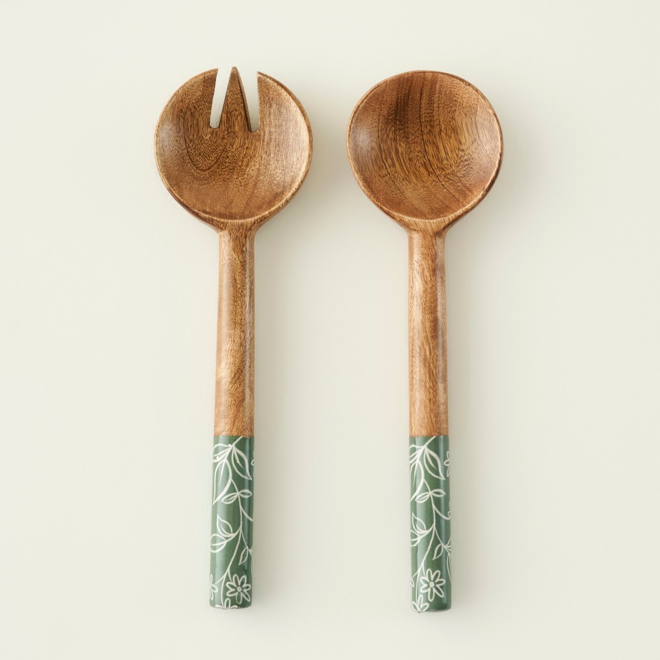 Floral Mango Wood Salad Serving Set (2 Pieces)