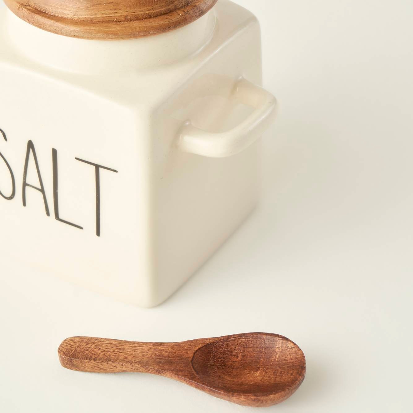 'Salt' Ceramic Jar With  Acacia Lid & Spoon