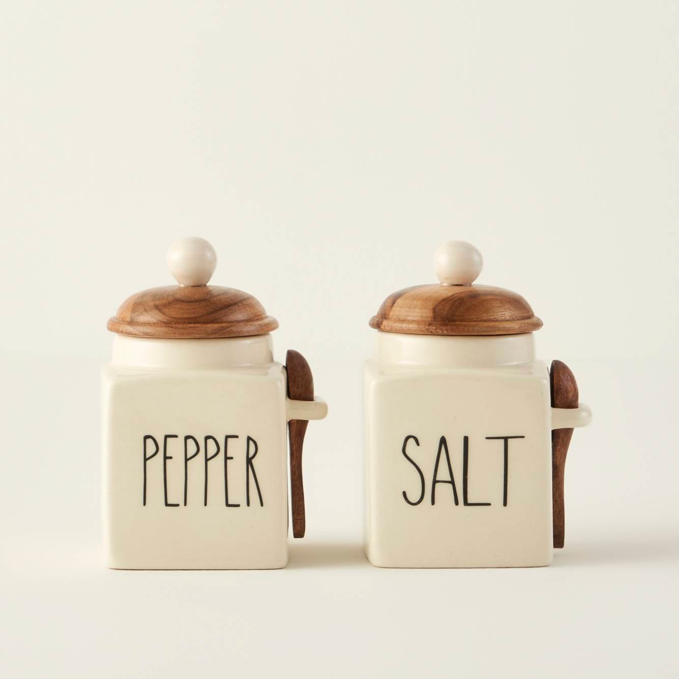 'Salt' Ceramic Jar With  Acacia Lid & Spoon