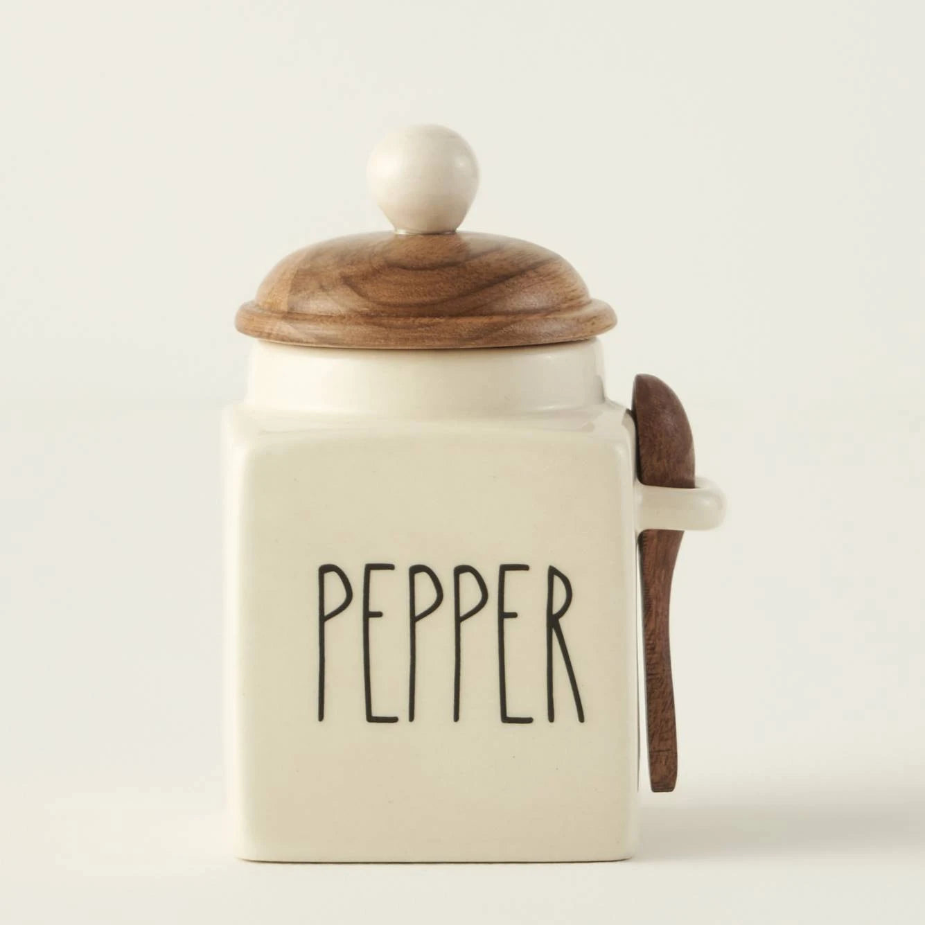 'Pepper' Ceramic Jar With  Acacia Lid & Spoon