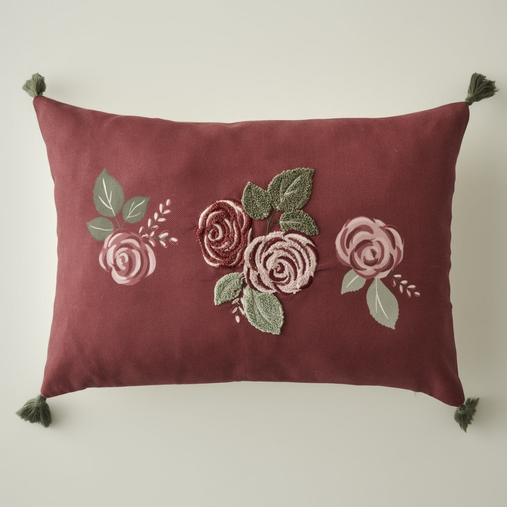 Rose Embroidered Decorative Pillow Cover additional view