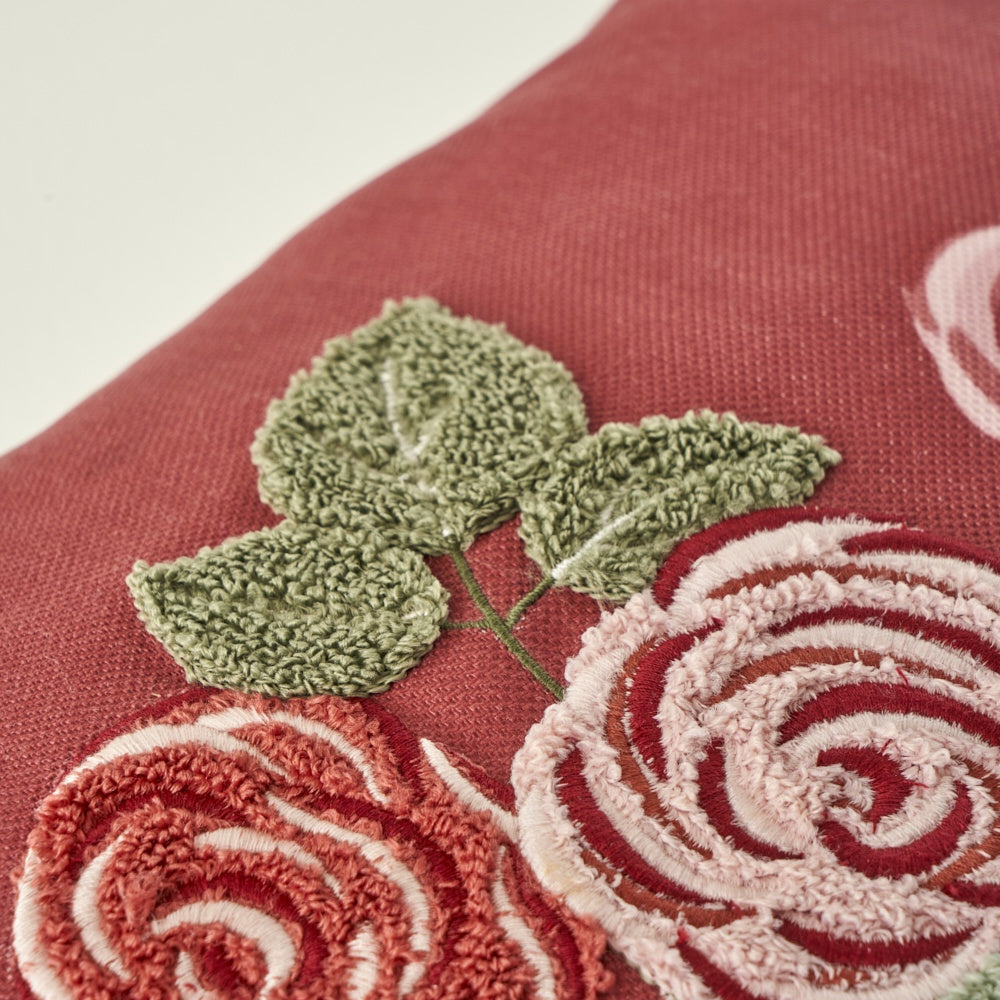 Rose Embroidered Decorative Pillow Cover texture detail