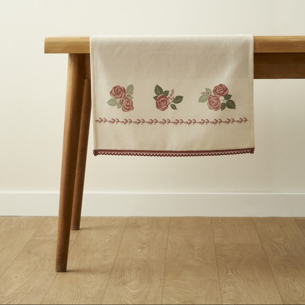 Rose Print Table Runner with Lace