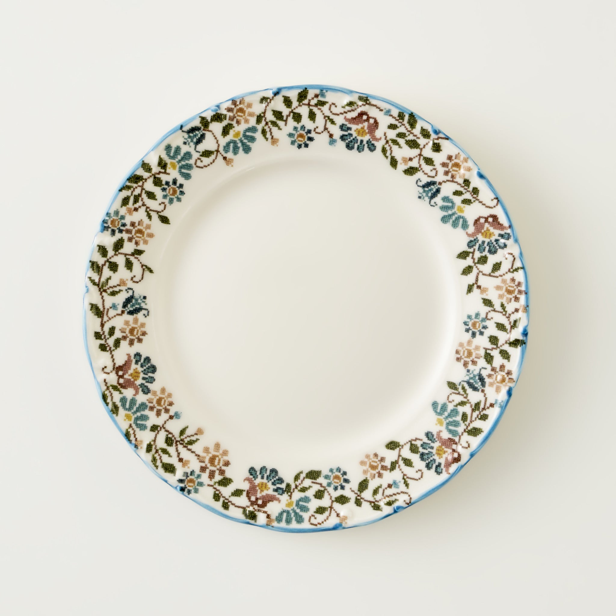Vintage Porcelain Dinner Plate - Floral Rim