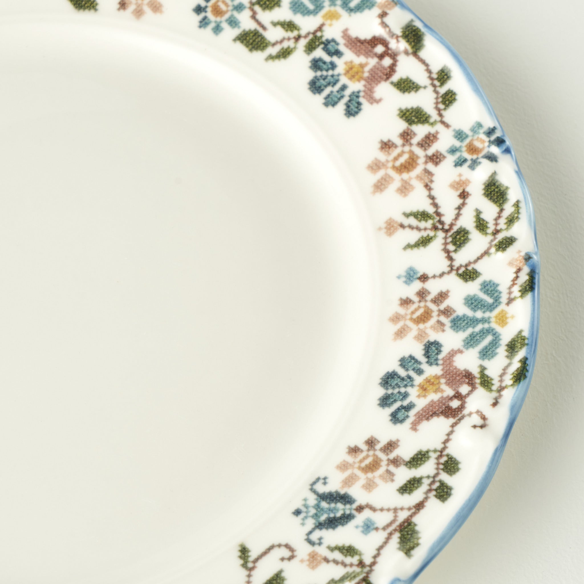 Vintage Porcelain Dinner Plate - Floral Rim