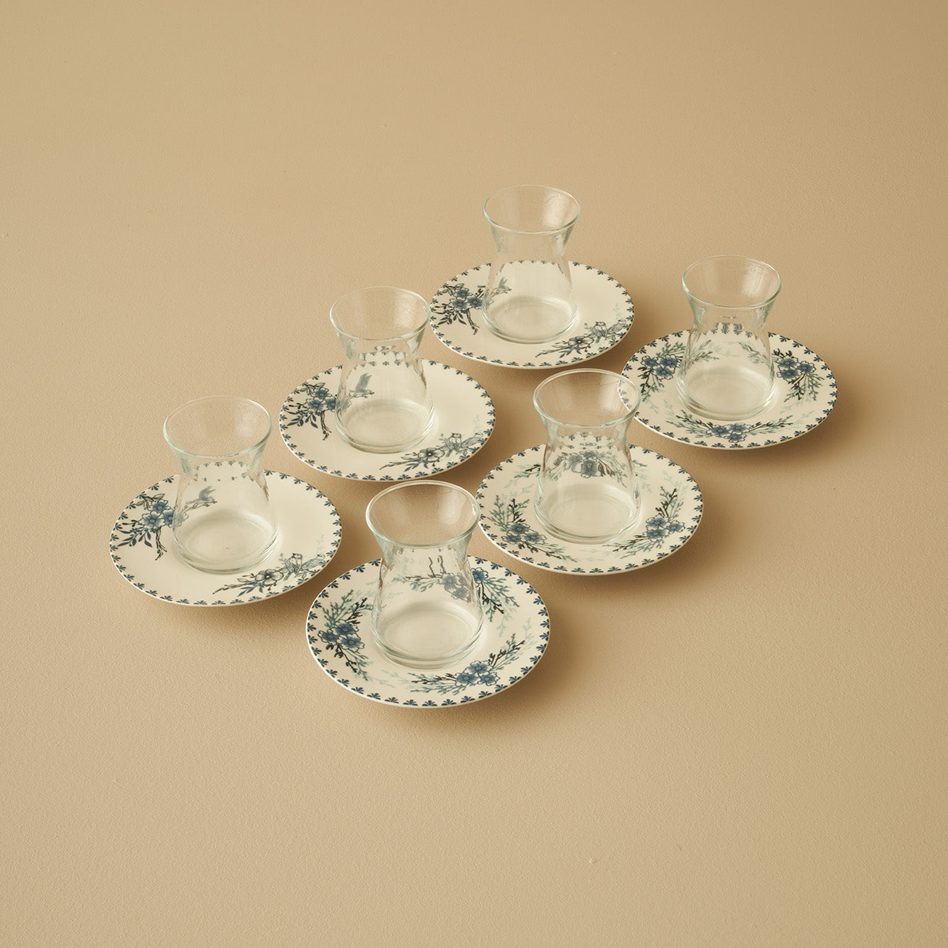 Bleu Blanc 6 Piece Tea Glass - Saucer Set