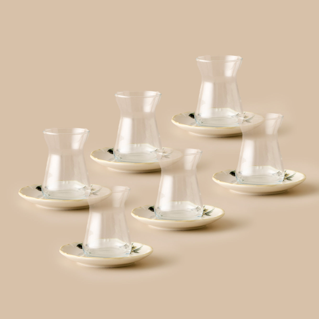 Olive 6 Piece Tea Glass - Saucer Set