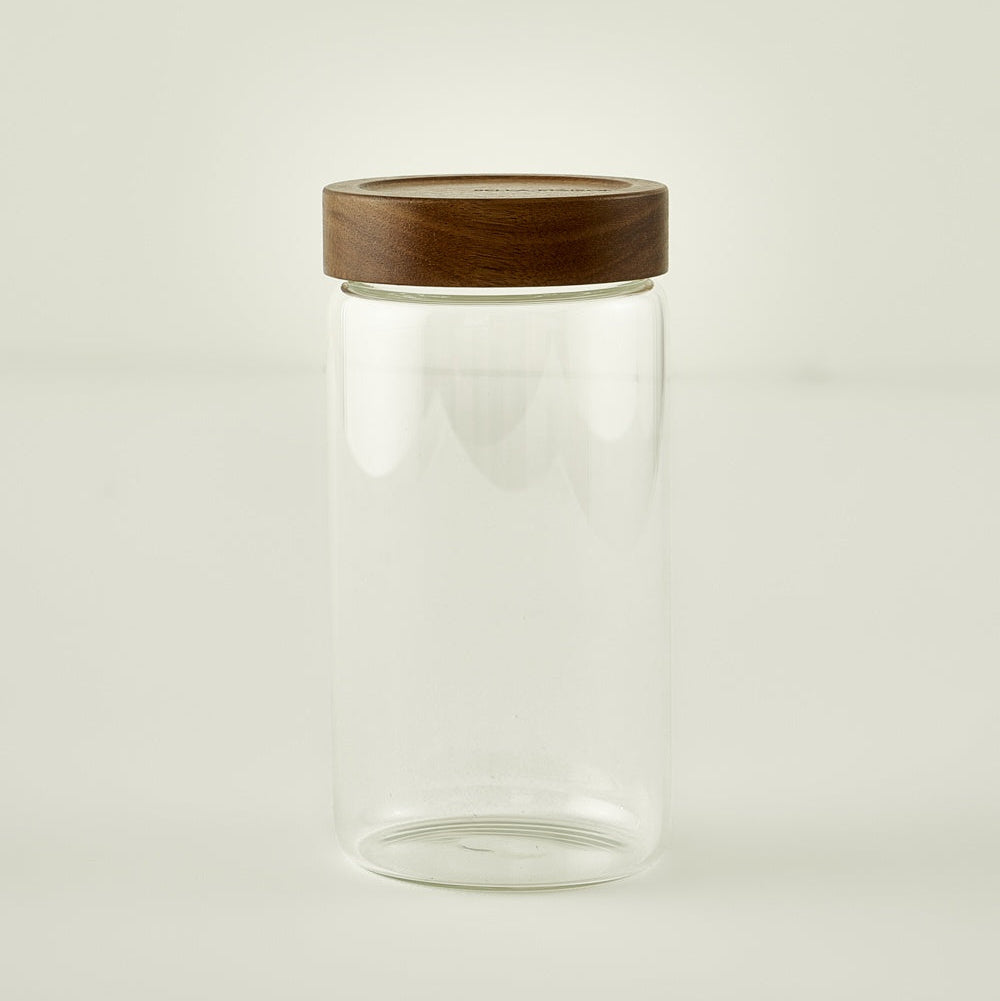 Austin Glass Storage Jar with Wooden Lid texture detail