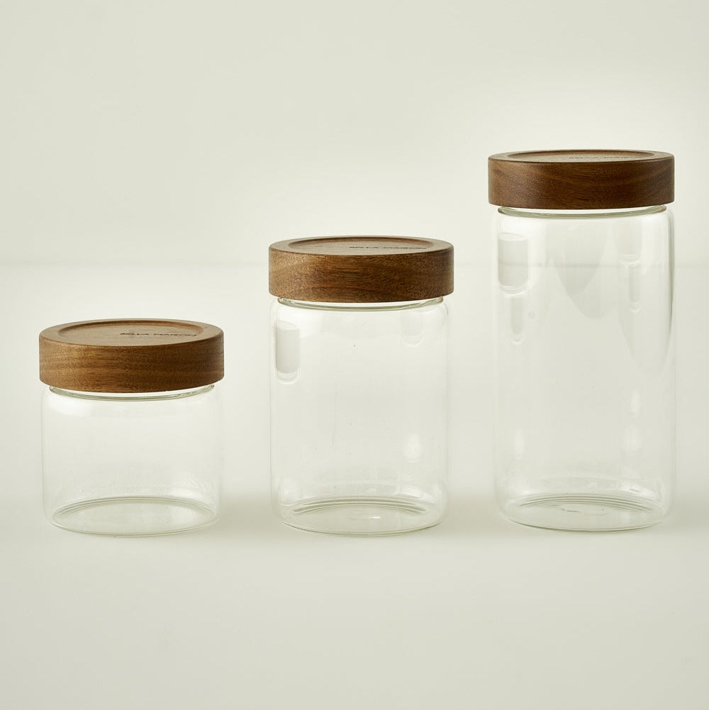 Austin Glass Storage Jar with Wooden Lid close up view