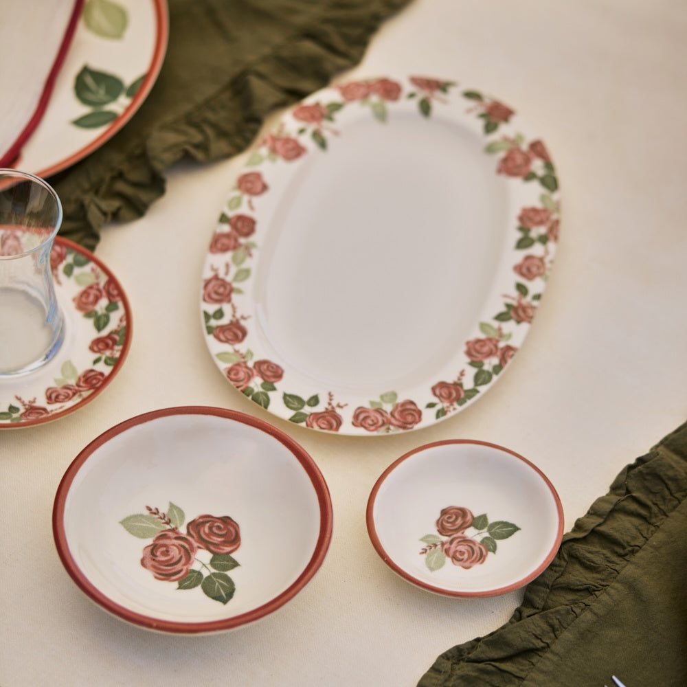 Rose Bordered Serving Plate side view