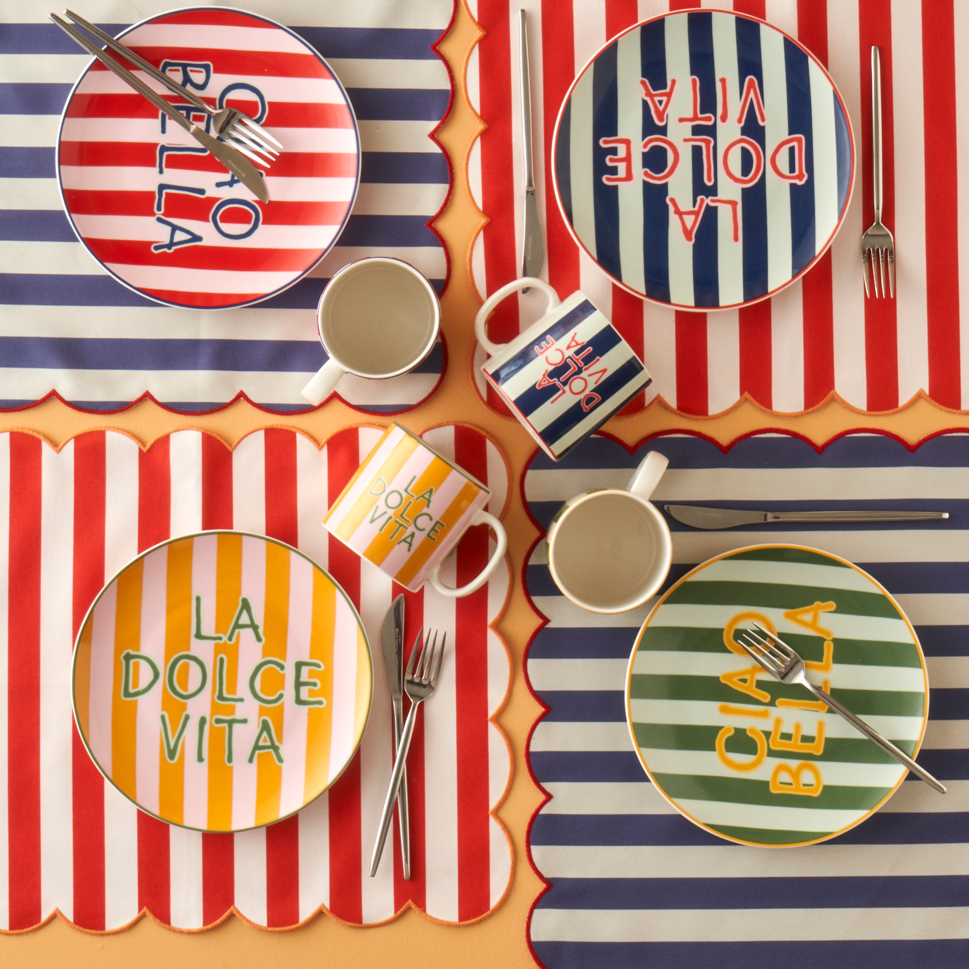 Line Striped Porcelain Dessert Plate