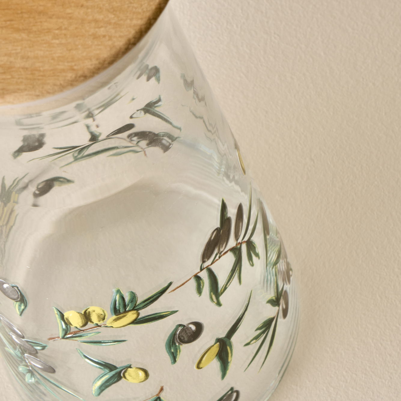 Olive Design Glass Carafe with Wooden Lid