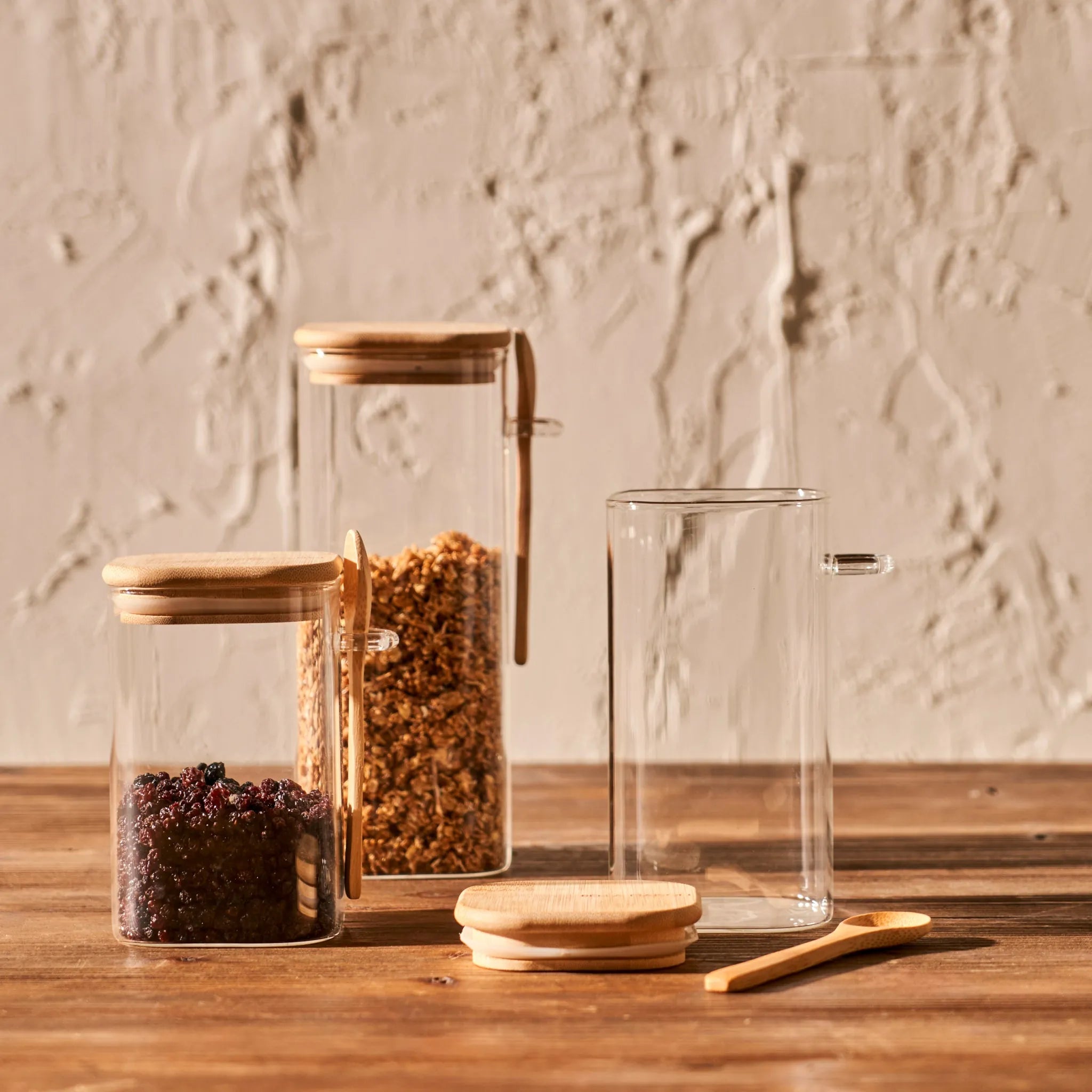 Alice Jar with Bamboo Lid & Spoon side view