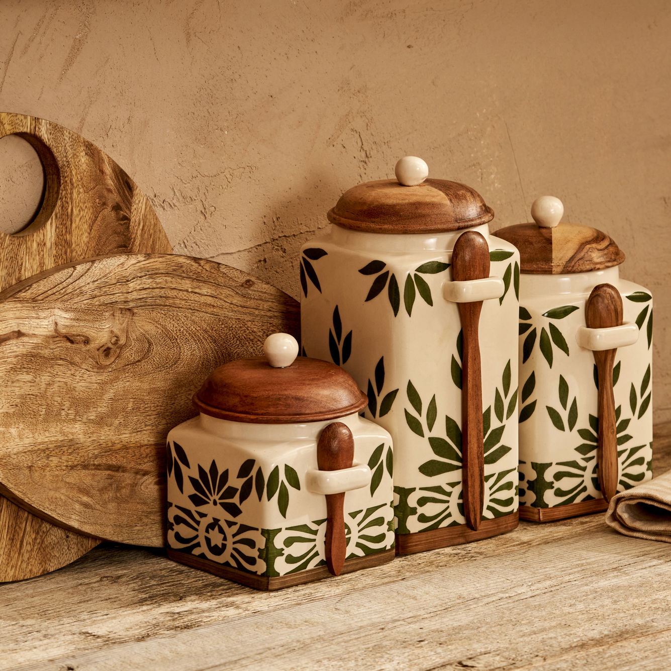 Molly Ceramic Storage Jar with Wooden Lid