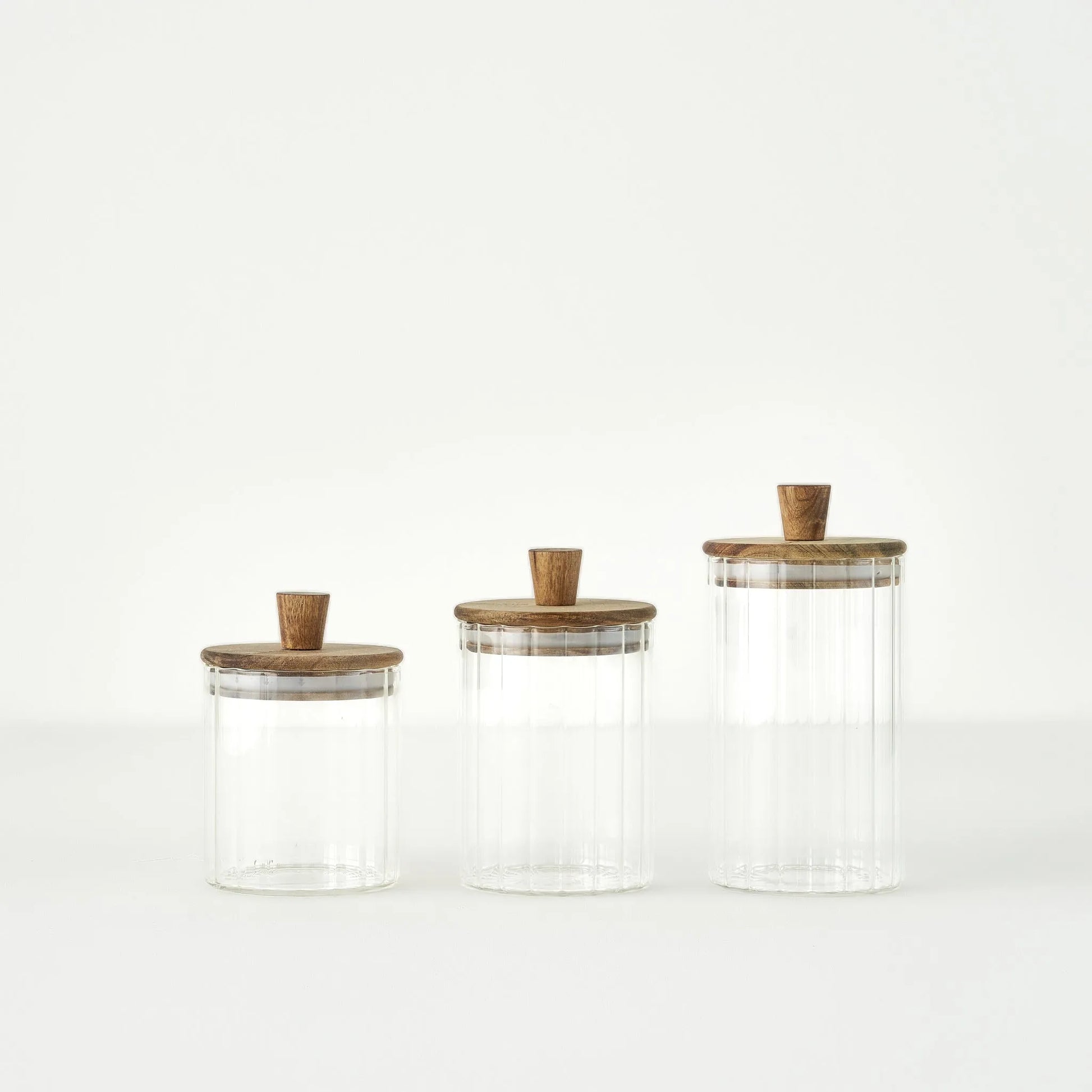 Beatrice Glass Storage Jar with Wooden Lid side view