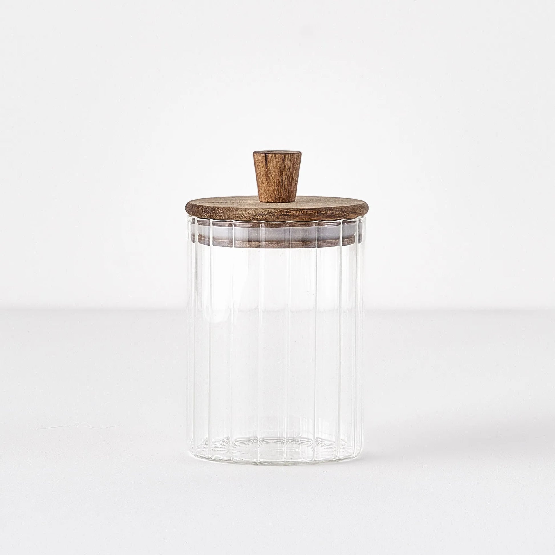 Beatrice Glass Storage Jar with Wooden Lid detail view