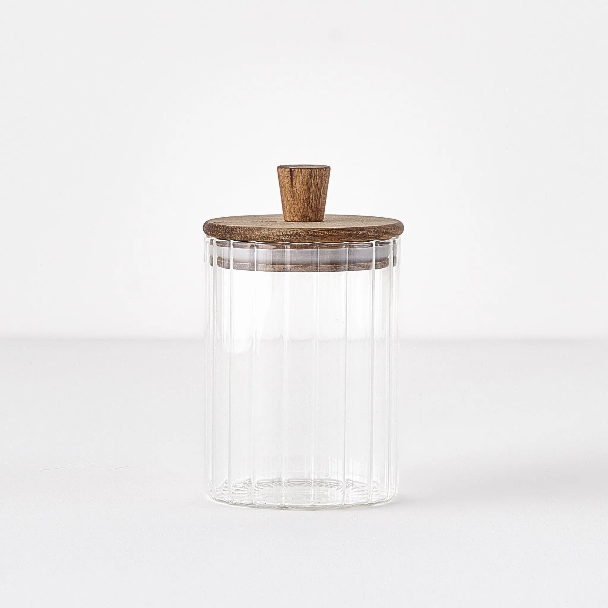 Beatrice Glass Storage Jar with Wooden Lid detail view