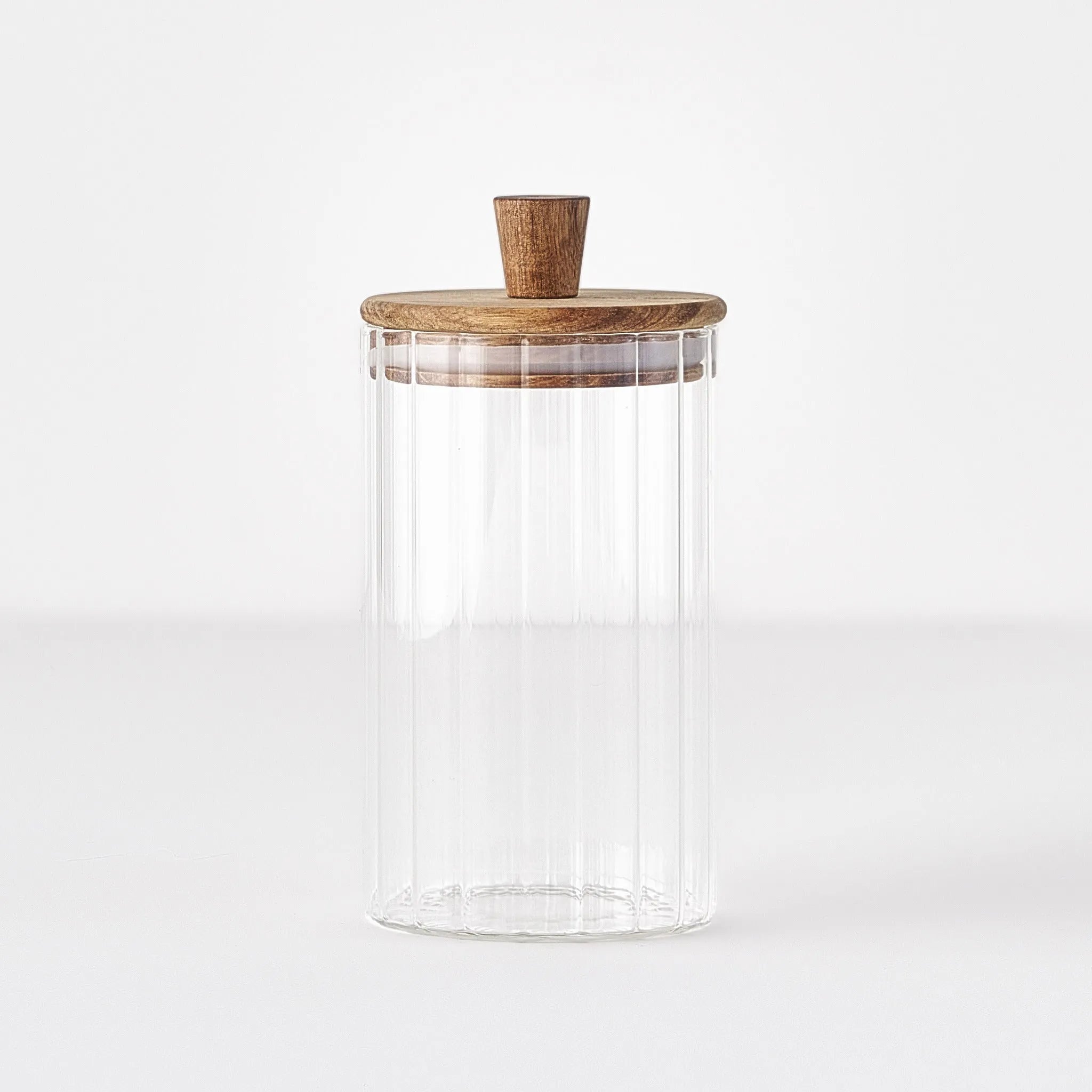 Beatrice Glass Storage Jar with Wooden Lid texture detail