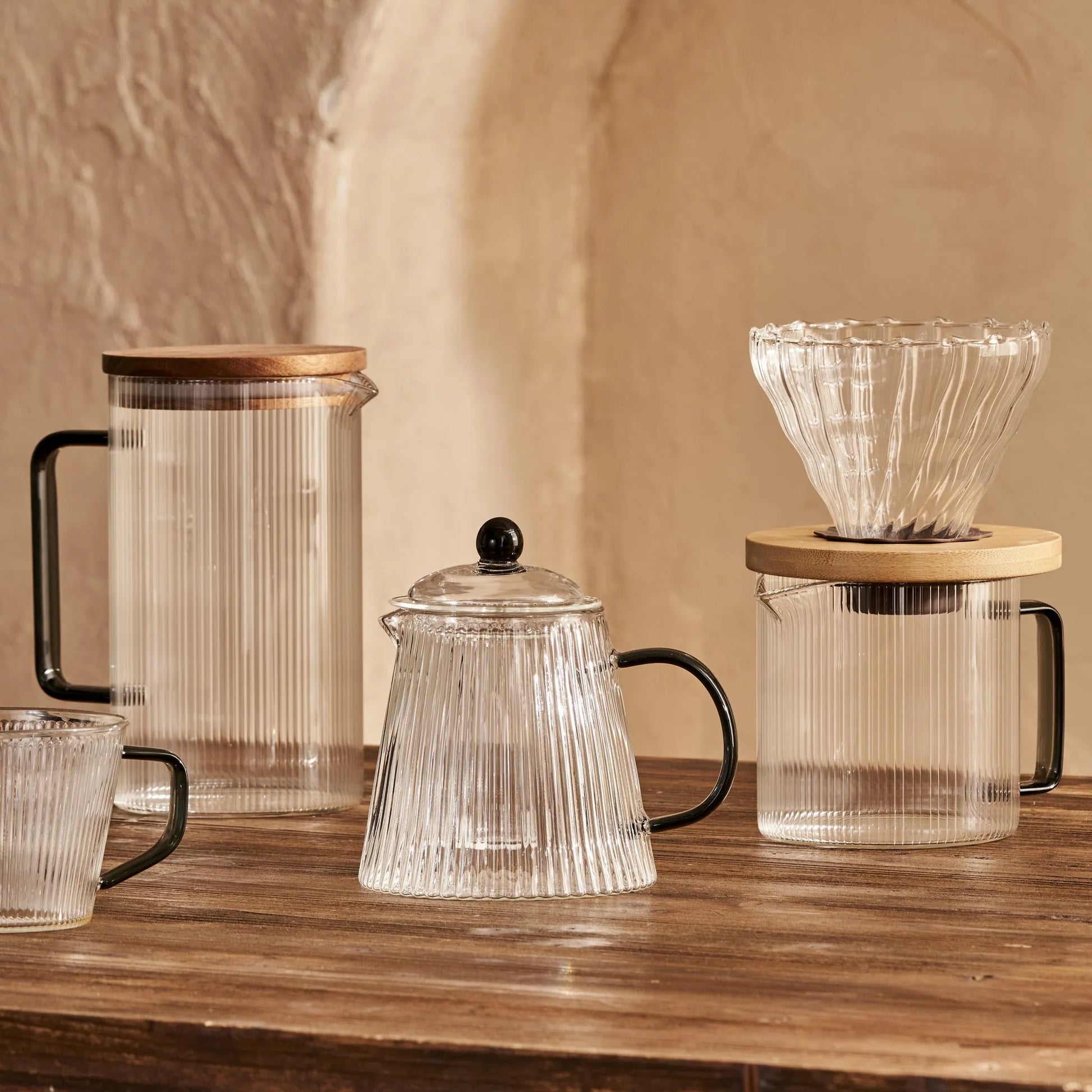 Blaze Ribbed Clear Glass Teapot side view