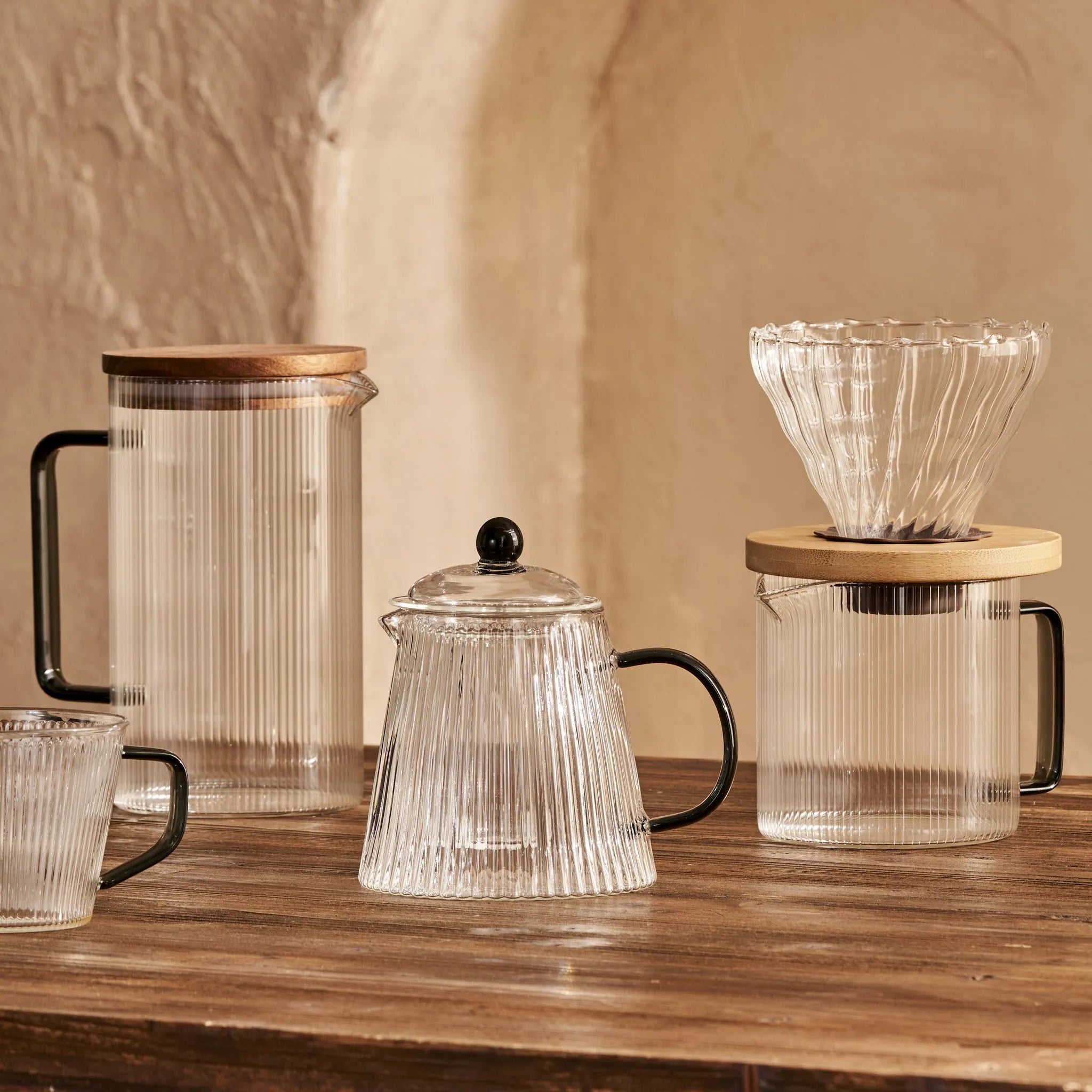 Blaze Ribbed Clear Glass Teapot side view