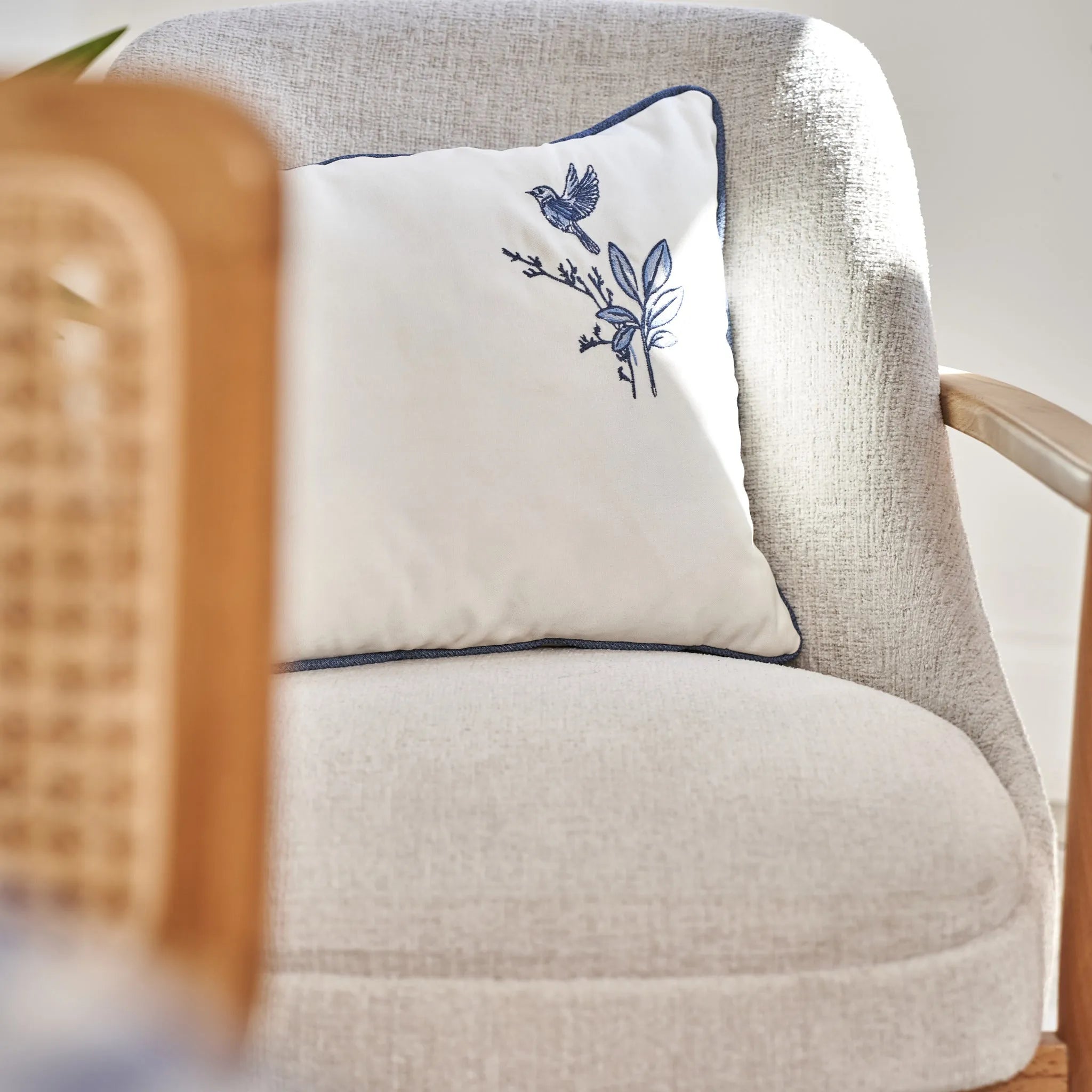 Bleu Blanc Embroidered Cushion Cover