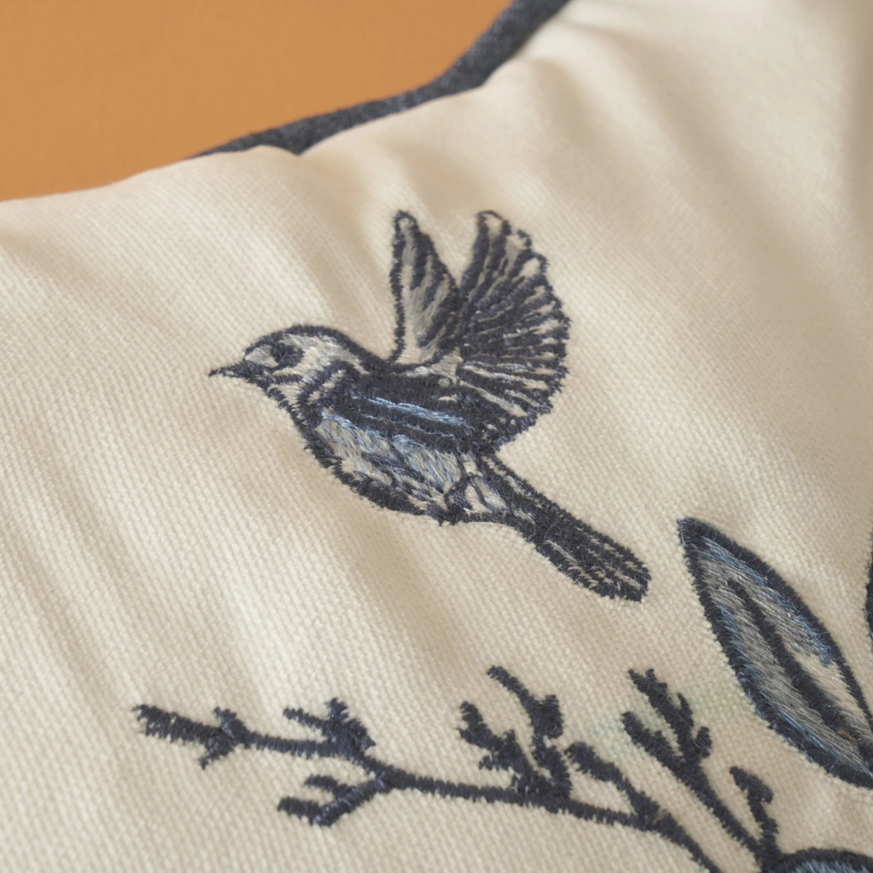 Bleu Blanc Embroidered Cushion Cover texture detail